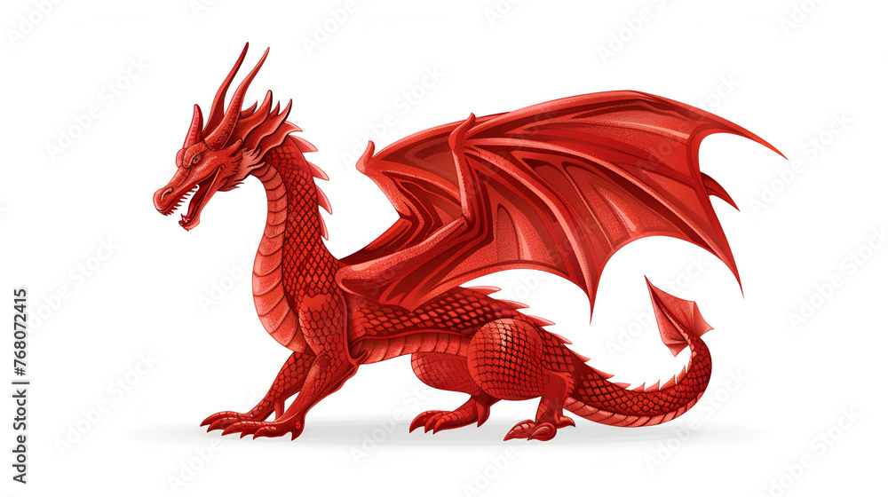 Red dragon graphic sign. Wales national symbol. Icon, generative ai