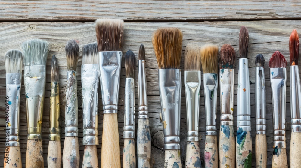 Row of artist paintbrushes 