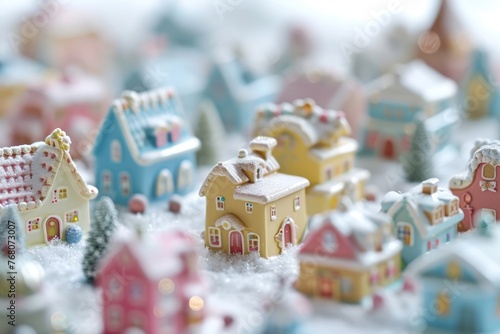 tiny houses made of ginger bread, sweet clay world, pastel candy colors 