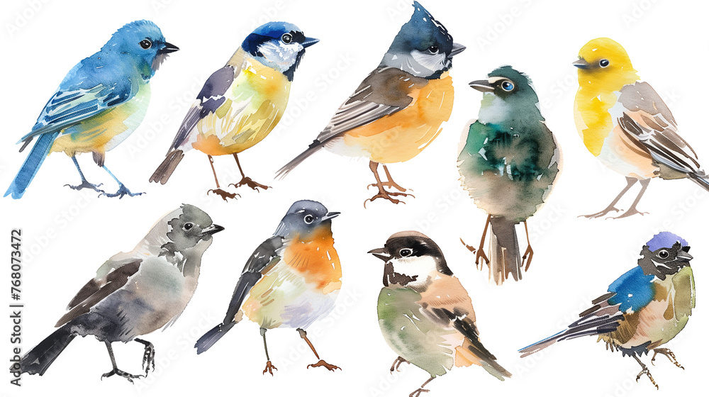 Fototapeta premium set of watercolor birds isolated