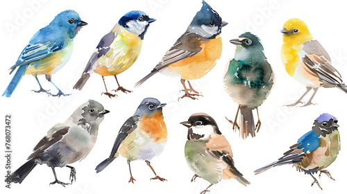 set of watercolor birds isolated