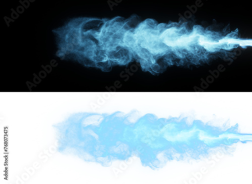Blue smoke trail isolated on black and alpha transparent background, conveying a cool and sleek effect for overlays.