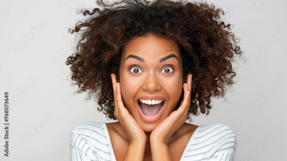 portrait of a woman happy with open mouth portrait of a woman happy with open mouth