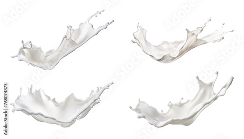 milk splash wave swirls set isolated on a transparent background, diary milk splashes, flying milk on the air cut out