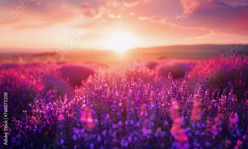 Picturesque Natural Landscape With Blooming Fields Of Lavender. Beautiful Sunny Day © Lightning Traveler