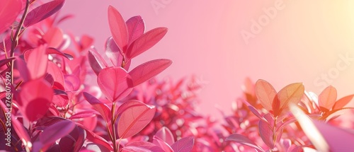 A close-up of a cluster of pink blossoms against a pink sky in the background
