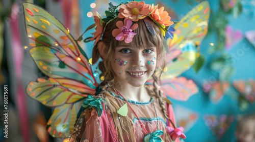 Girl in a fairy or butterfly costume at a children's party © brillianata