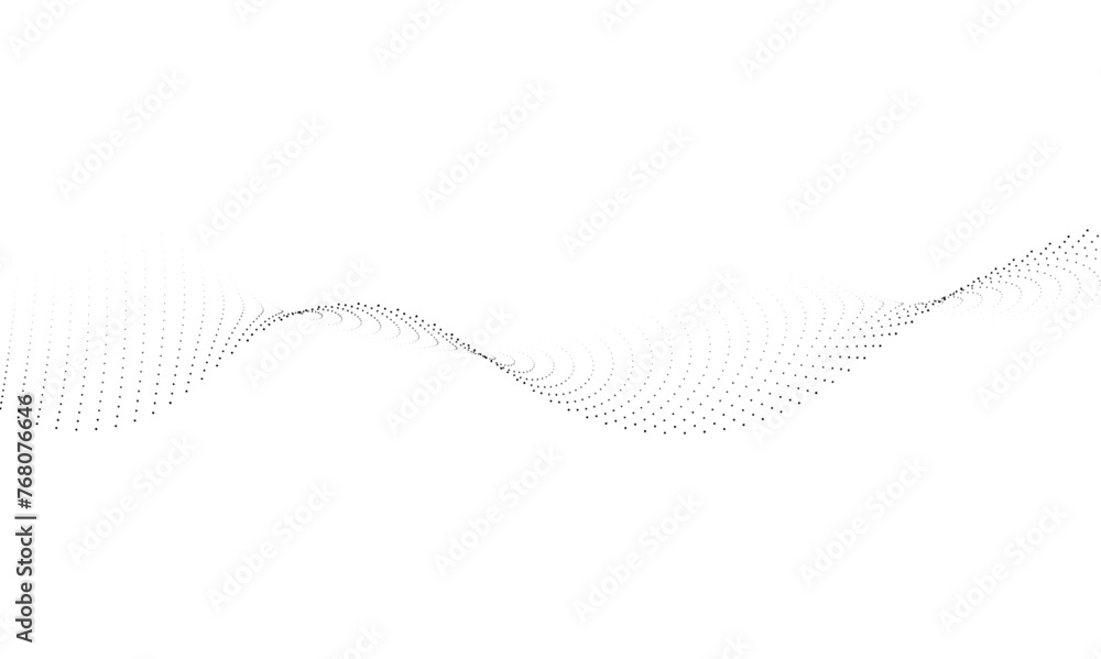 Obraz premium Halftone flowing wavy gradient dots shape isolated on transparent background. Digital future technology concept. Design for web design, music, cover, technology, science, data, banner, flayer, poster.
