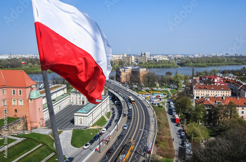 Flag on Old Town during National mourning in Warsaw city, after Smolensk air disaster, Poland