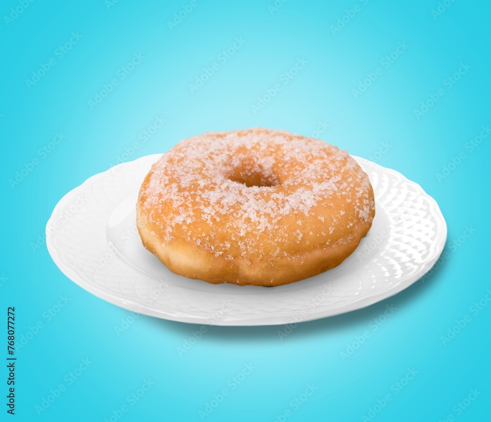 Plate with fresh tasty donut dish Plate with fresh tasty donut dish