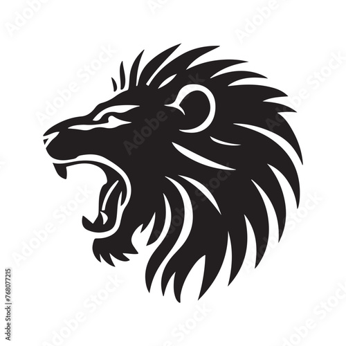 Angry Roaring Lion Head Black And White Vector Logo Design, Illustration, Silhouette