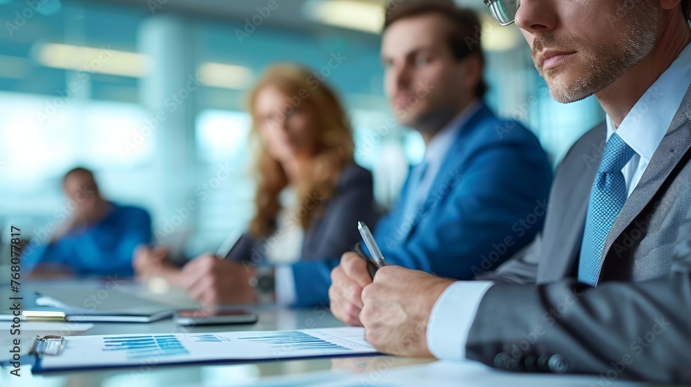 Team strategic cooperation, boss and manager at the meeting table to discuss work plans, strategy, sales reports. Team strategic cooperation, boss and manager at the meeting table to discuss work plans, strategy, sales reports.