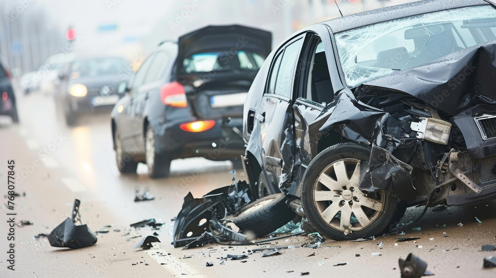 Fotografie Unleashed danger   a devastating car crash disaster tragically unfolding on the
