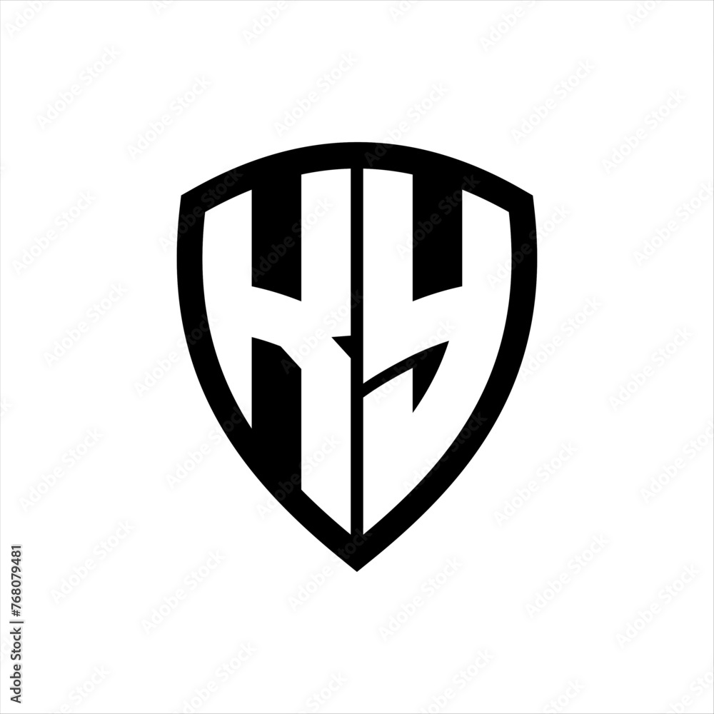 KY monogram logo with bold letters shield shape with black and white color design KY monogram logo with bold letters shield shape with black and white color design