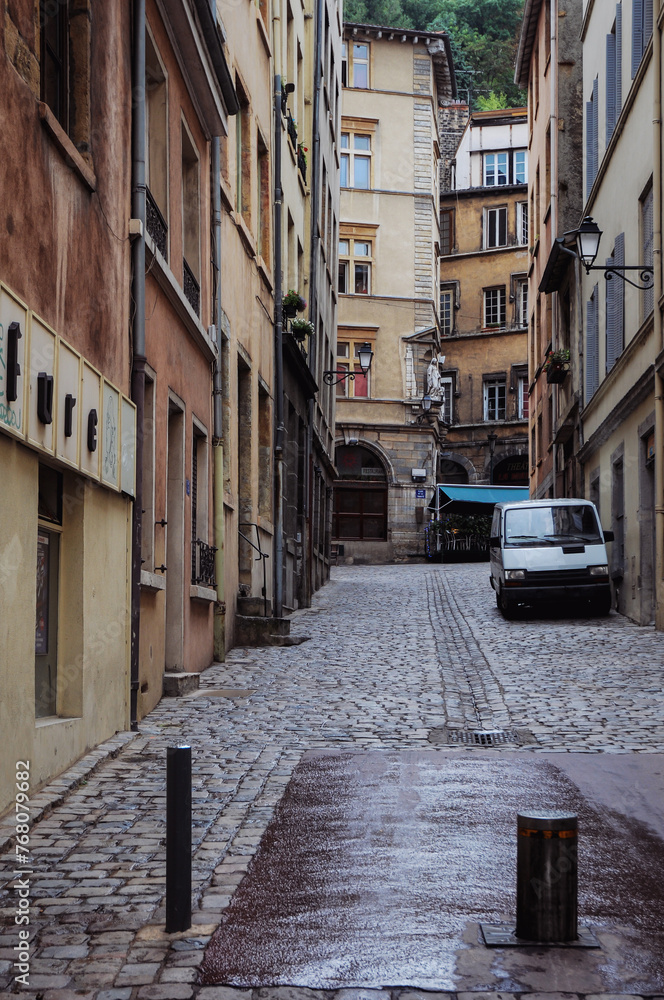 Street in Old Town in Lyon city, France