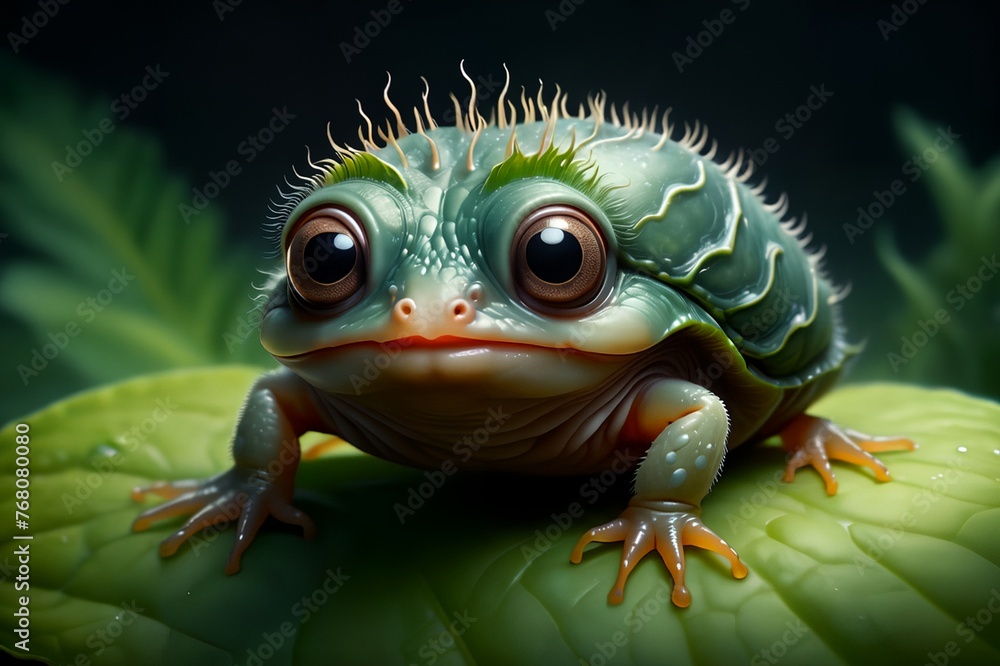 Cute green slug in habitat. Cute green slug in habitat.