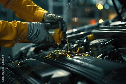 The Precision of Performance Refueling and Maintenance of a Car Engine, Symbolizing the Essence of Automotive Care