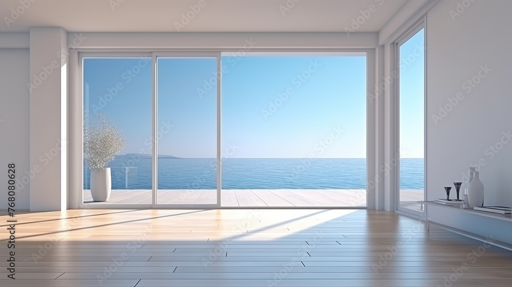 Fototapeta premium Sea view empty living room modern style 