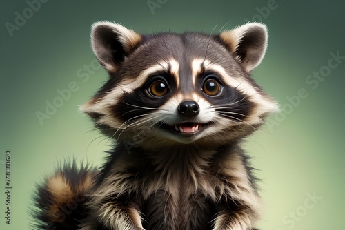 cute raccoon on green background