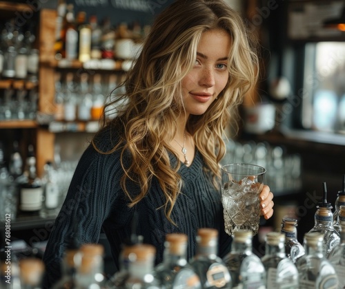 woman drinking in a bar sur...