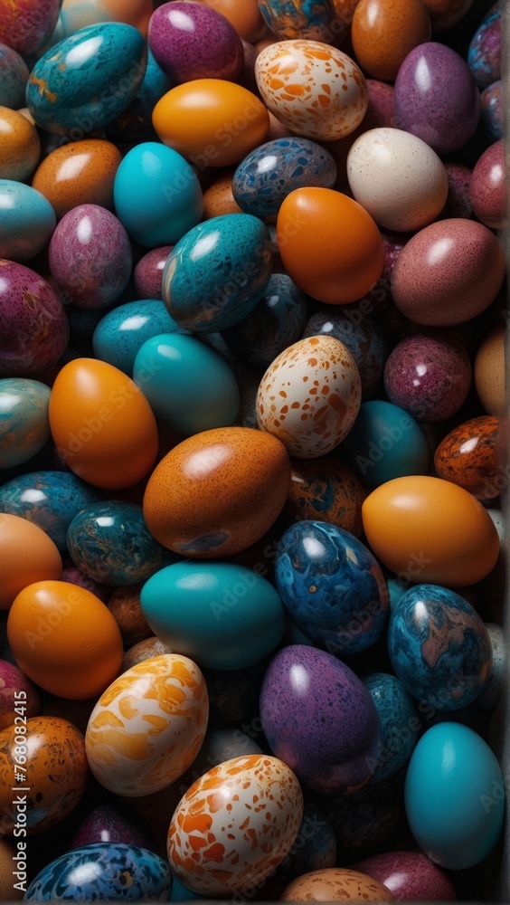 Fototapeta premium Chicken eggs of different colors and sizes.