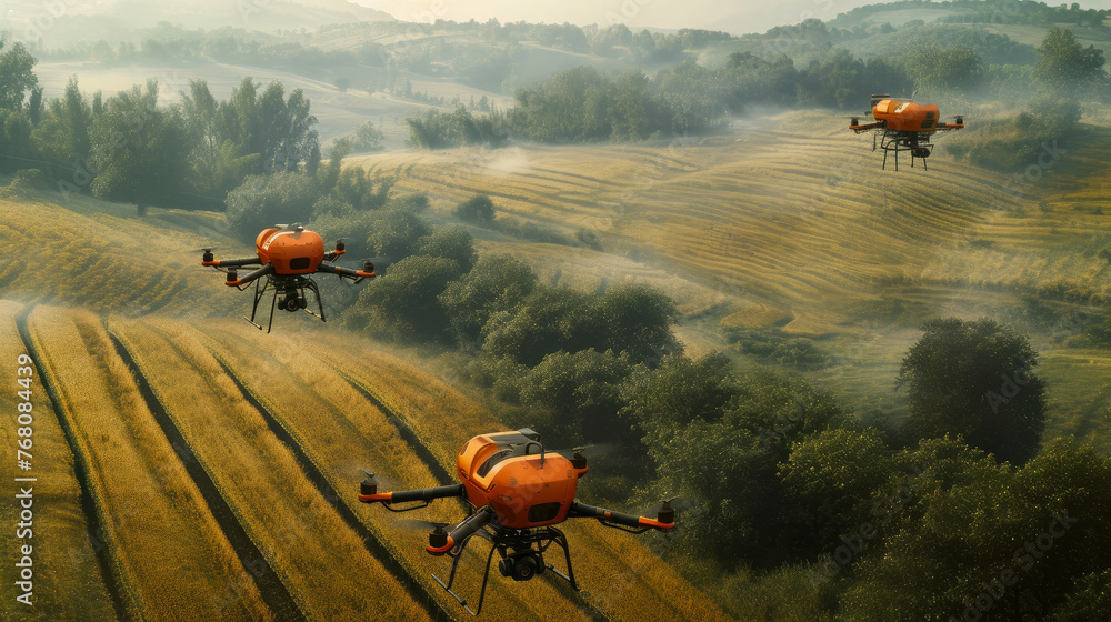 Advanced UAVs Monitoring Crop Health with AI - obrazy, fototapety, plakaty 