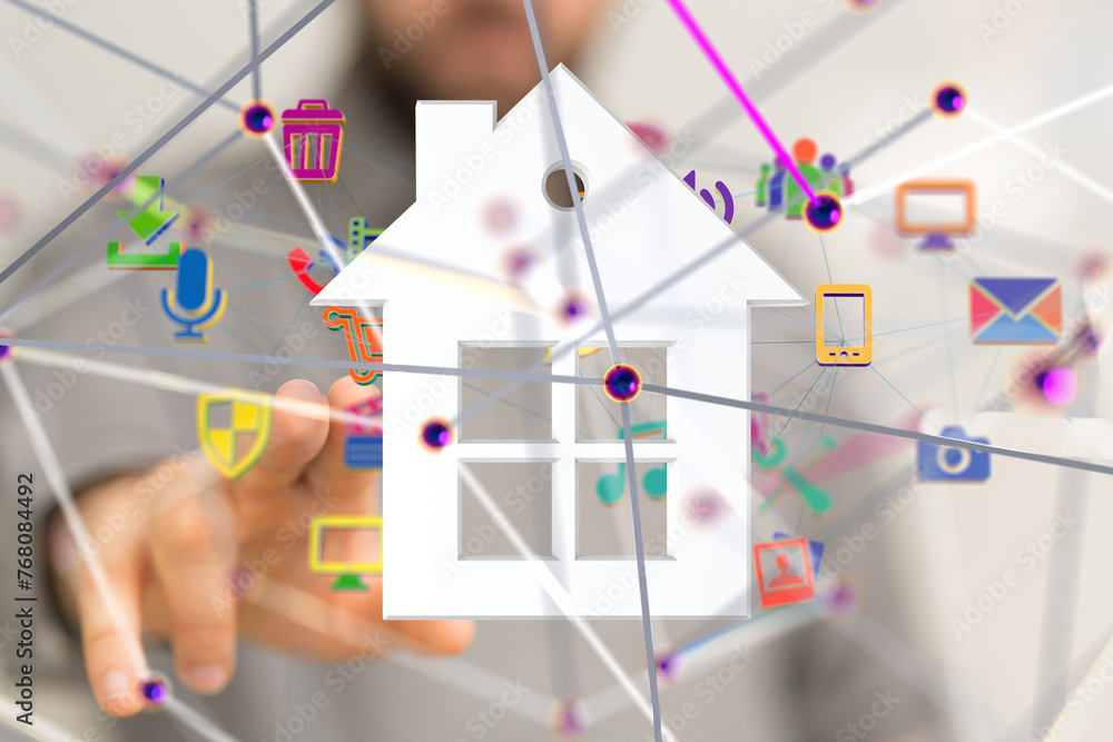 home data. Digital cyberspace with particles and Digital data network connections concept. - 3d