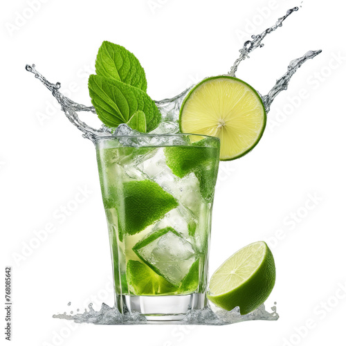 Caipirinha, mojito cocktail with lemon isolated on white background, cutout, png