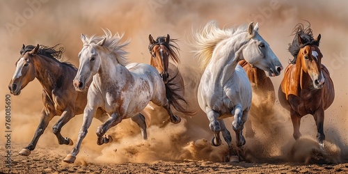 Horses Charging Through Dusty Terrain