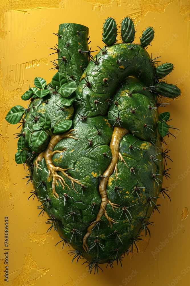 Resilient Heart: Cactus Sculpture Symbolizing Strength and Survival