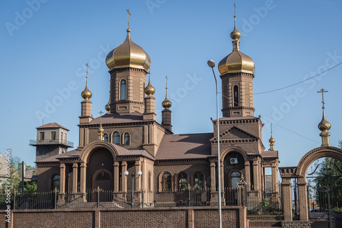 Orthodox church in Yenakiieve, hometown of former Ukrainian president Viktor Yanukovych during war in Donbas, Ukraine