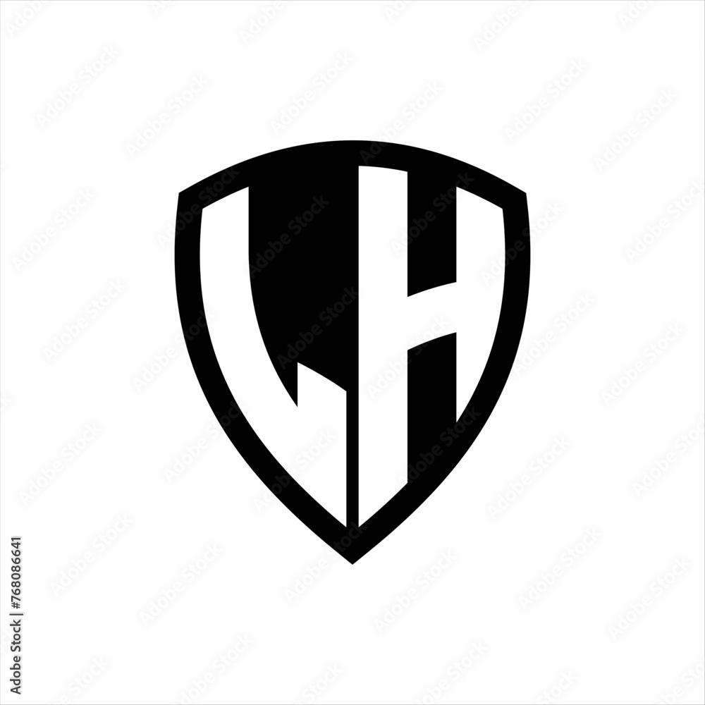LH monogram logo with bold letters shield shape with black and white color design LH monogram logo with bold letters shield shape with black and white color design