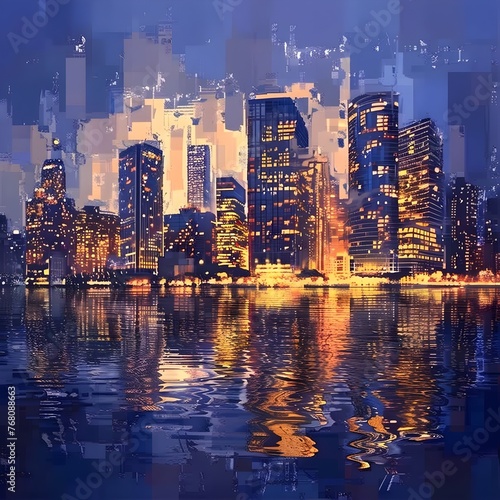Sparkling Cityscape Reflecting on Tranquil Waters at Night