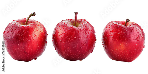 Set of three red apples isolated on transparent background With clipping path. cut out. 3d render