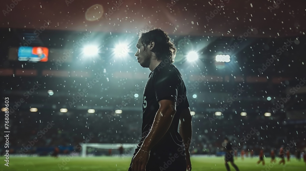 a soccer player at the end of the match in the stadium - obrazy, fototapety, plakaty 