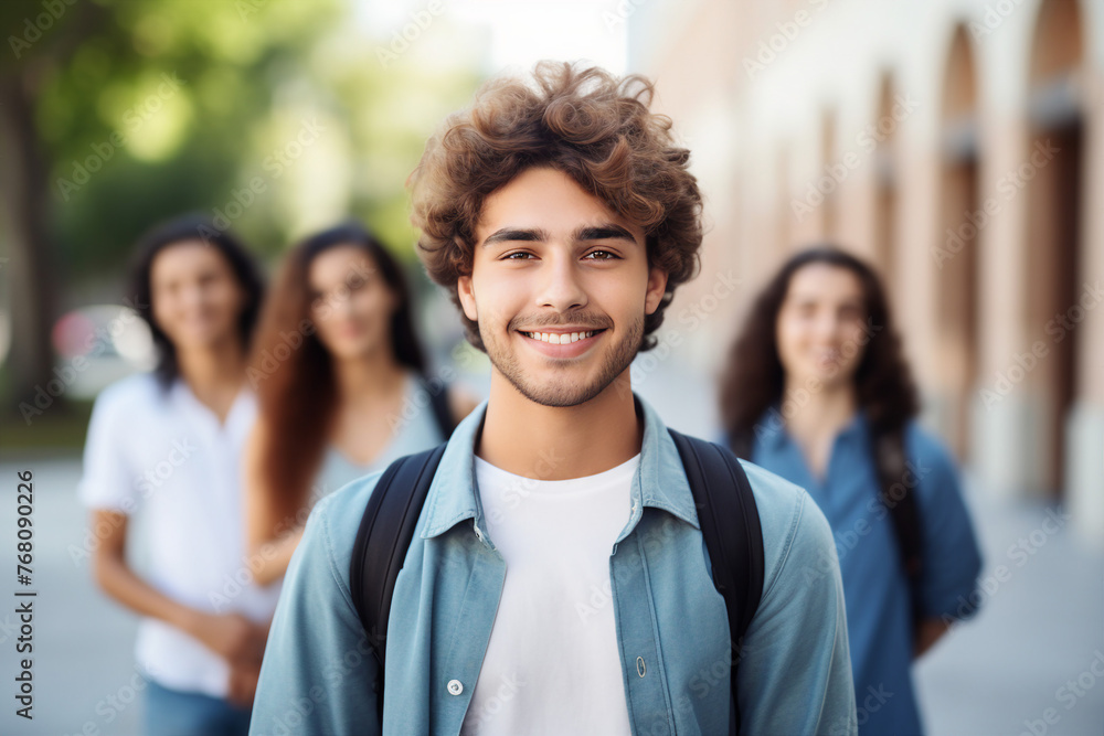 Obraz premium Young students and pupils in school college library on a break spending study year back school Generative AI