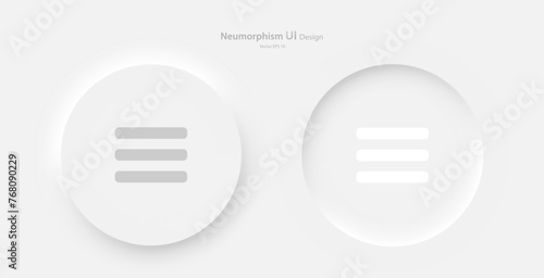 A set of round menu buttons on a white background. User interface elements in the style of neumorphism, UX, UI. Vector EPS 10.