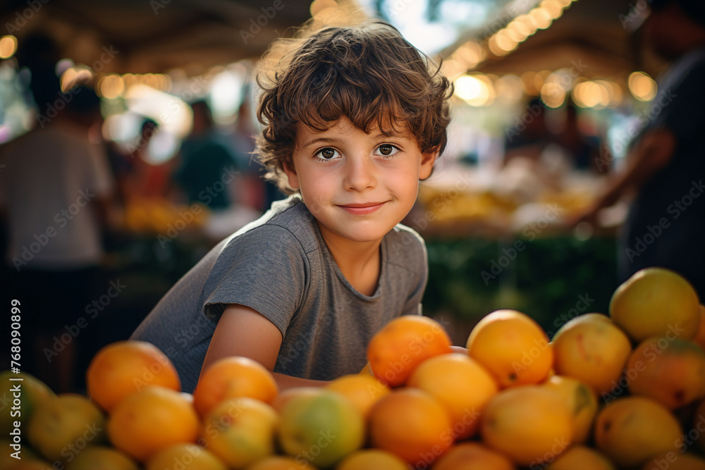 Fototapeta premium Smiling person enjoying a day at the farmers market generative AI image
