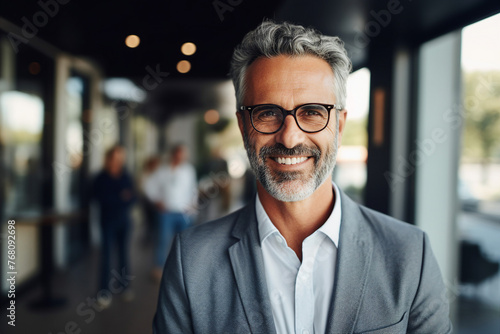 Corporate meeting with successful business people in modern workstation building Generative AI