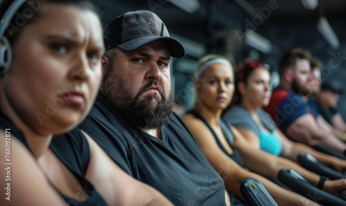 Group of fat or oversize people working out on treadmills at a gym, focused on fitness and leading a healthy lifestyle