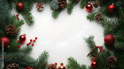Festive Christmas Background with Pine Branches and Decorations