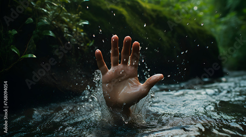 a person drowning in the river, hand of drowning person, person asking for help