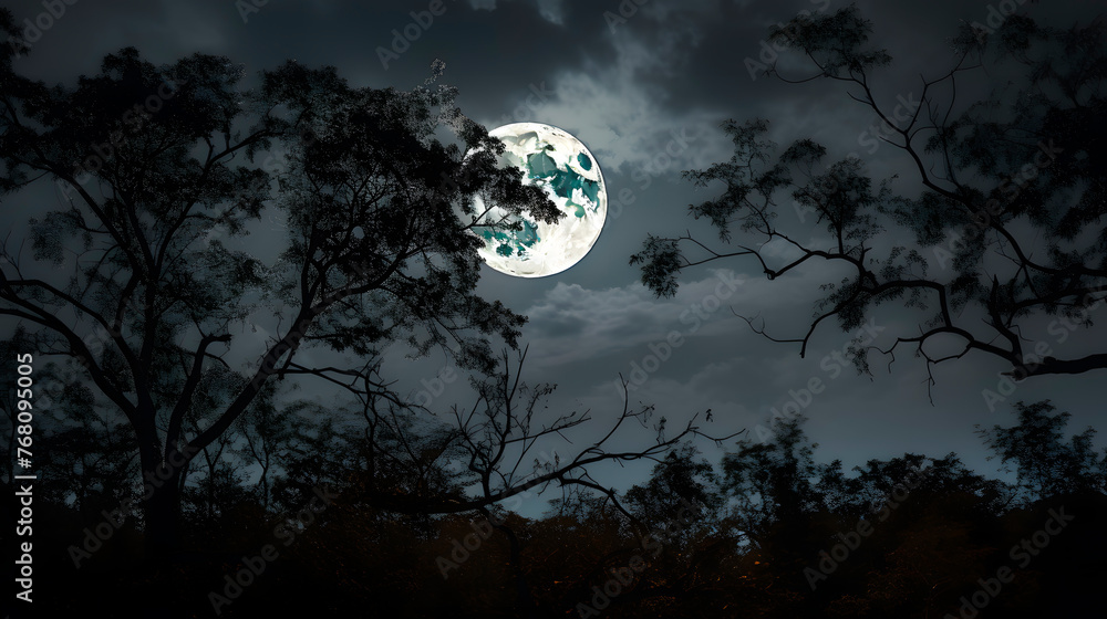 full moon in a forest