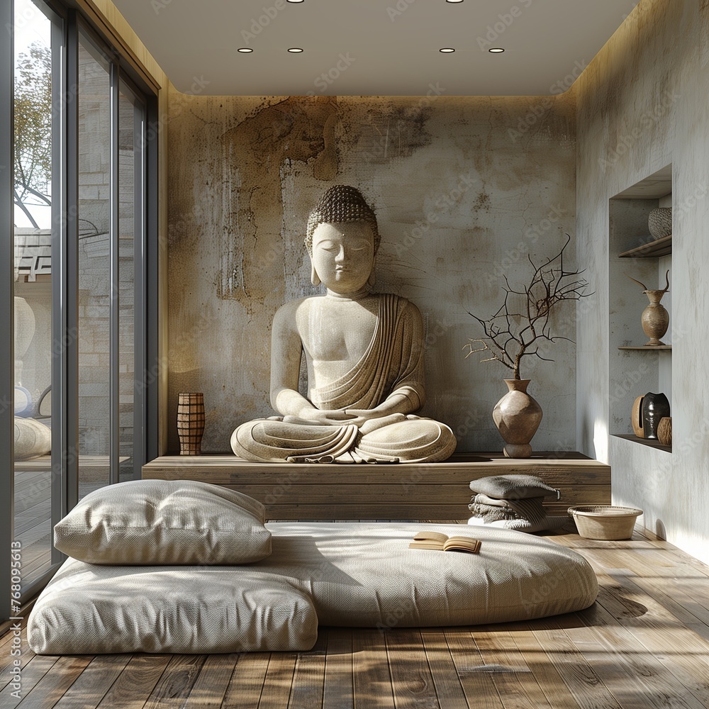 Serene Zen Landscape with Stones, Water, and Flowers Serene Zen Landscape with Stones, Water, and Flowers