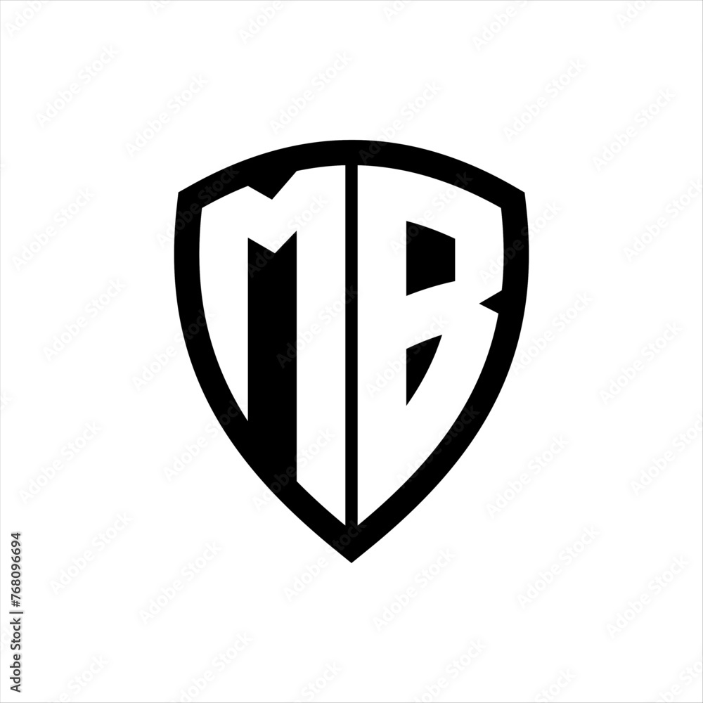 MB monogram logo with bold letters shield shape with black and white color design MB monogram logo with bold letters shield shape with black and white color design