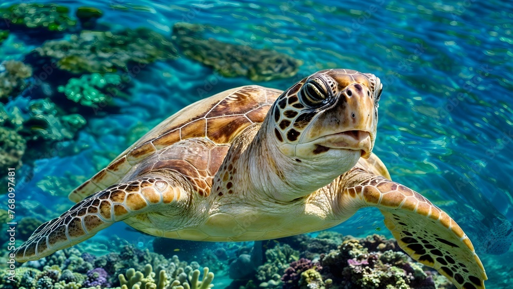 Fototapeta premium Majestic Sea Turtle Swimming in the Ocean on World Turtle Day