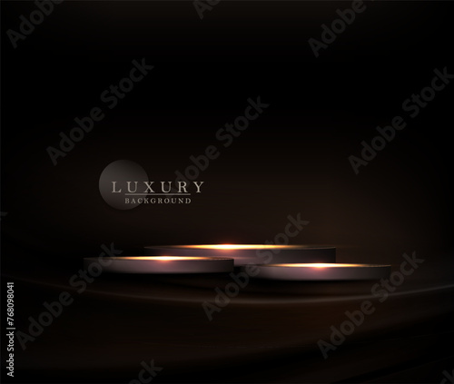 Texture composition with an isolated golden shade podium on a black background.