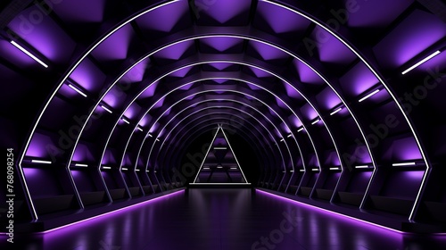 This dynamic tunnel visualization, purple light, adds depth and energy to any space. It draws viewers into a mesmerizing journey through geometric shapes and vibrant hues.