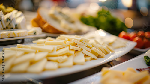 prato de queijo e aperitivos em um mesa no fundo desfocado