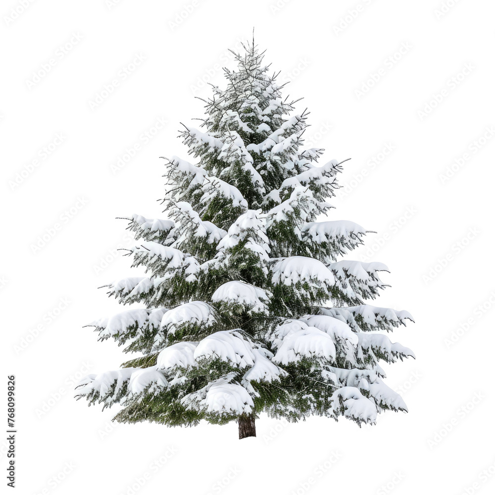 snow covered fir tree on a white isolated background